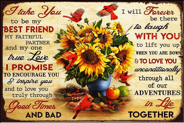 SUNFLOWER & CARDINAL BIRDS Vintage Retro Rustic Décor Man Cave Metal Sign