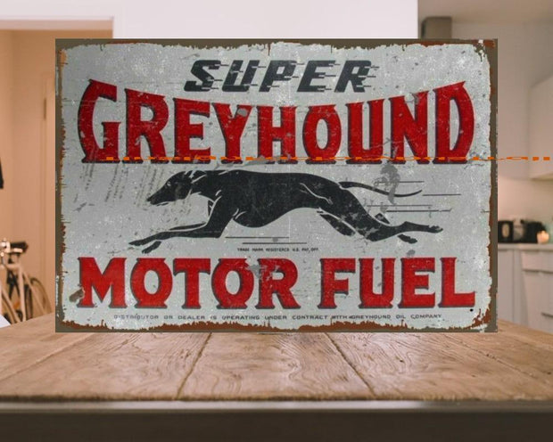 SUPER GREYHOUND MOTOR SPIRIT Heavy Duty Perfect Hot Rod Bar Man Cave Tin Metal Sign