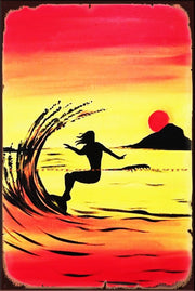 SURFING IS REAL FUN Vintage Retro Rustic Shed Garage Man Cave Metal Sign