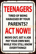 TEENAGERS ACT NOW Vintage Retro Rustic Garage Man Cave Metal Sign