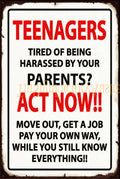 TEENAGERS ACT NOW Vintage Retro Rustic Garage Man Cave Metal Sign