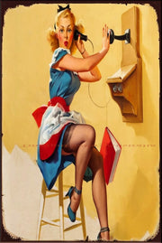 TELEPHONE PIN-UP Vintage Retro Rustic Shed Garage Man Cave Metal Sign