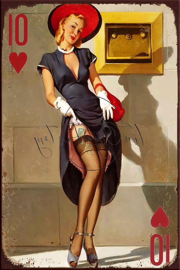TEN OF HEARTS Retro/ Vintage Tin Metal Sign Man Cave, Wall Home Décor, Shed-Garage, and Bar