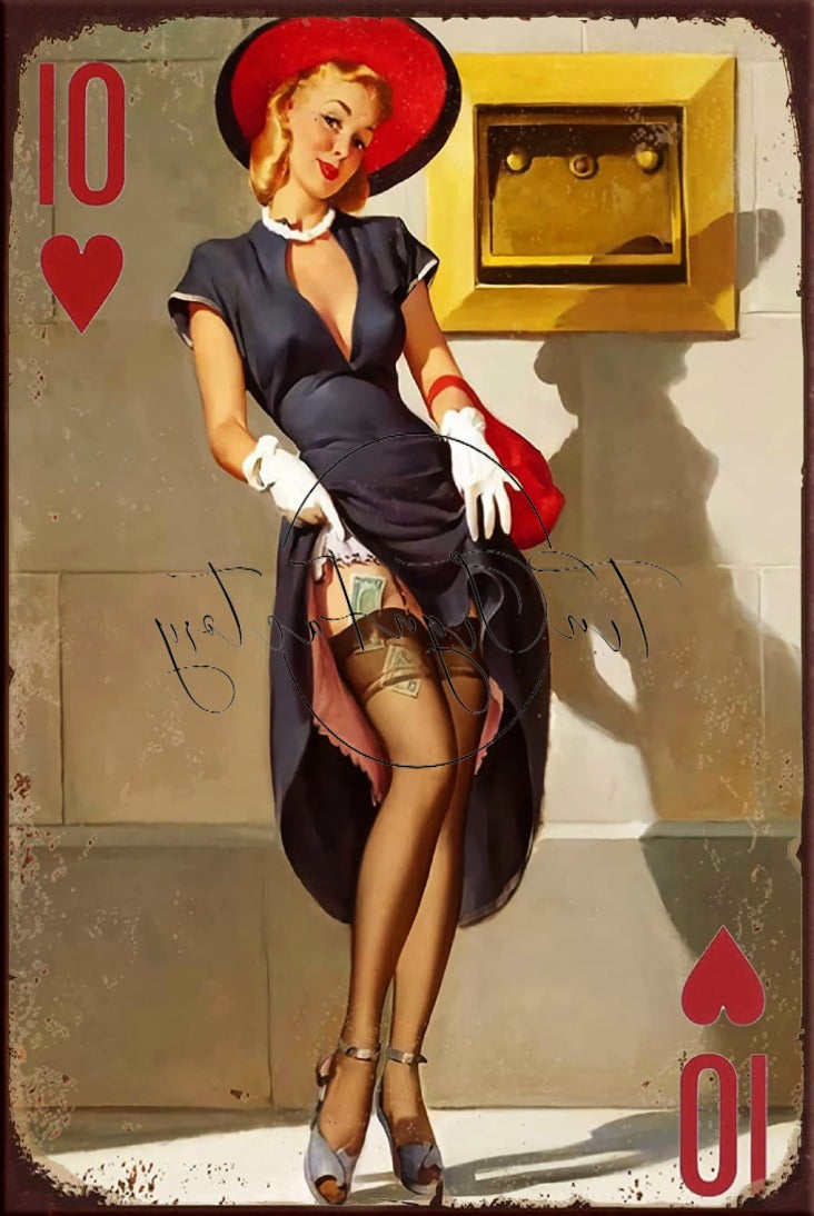 TEN OF HEARTS Retro/ Vintage Tin Metal Sign Man Cave, Wall Home Décor, Shed-Garage, and Bar
