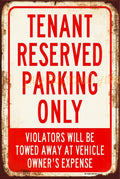 TENANT RESERVED PARKING ONLY Vintage Retro Rustic Garage Man Cave Metal Sign