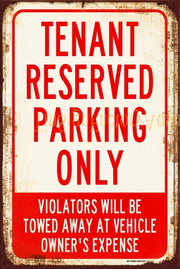 TENANT RESERVED PARKING ONLY Vintage Retro Rustic Garage Man Cave Metal Sign
