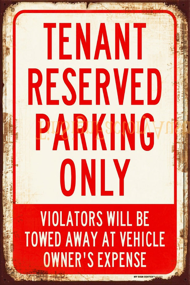 TENANT RESERVED PARKING ONLY Vintage Retro Rustic Garage Man Cave Metal Sign