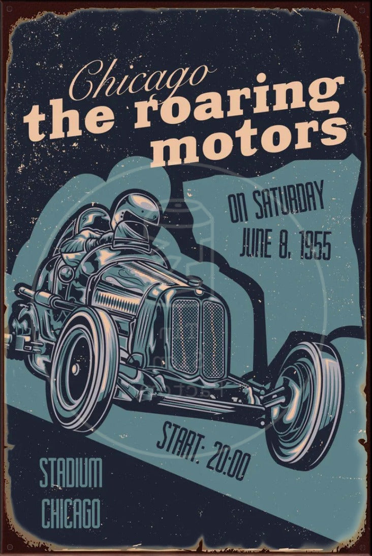 THE ROARING MOTORS Rustic Look Vintage Shed-Garage and Bar Man Cave Tin Metal Sign