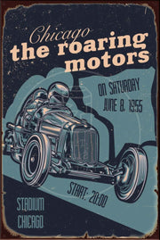 THE ROARING MOTORS Rustic Look Vintage Shed-Garage and Bar Man Cave Tin Metal Sign