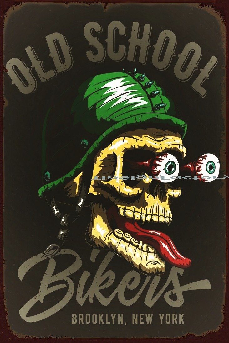 THE OLD SCHOOL BIKERS Rustic Retro/Vintage Home Garage Wall Café Resto or Bar Tin Metal Sign