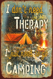 THERAPY IS CAMPING Vintage Retro Rustic Garage Wall Man Cave Metal Sign