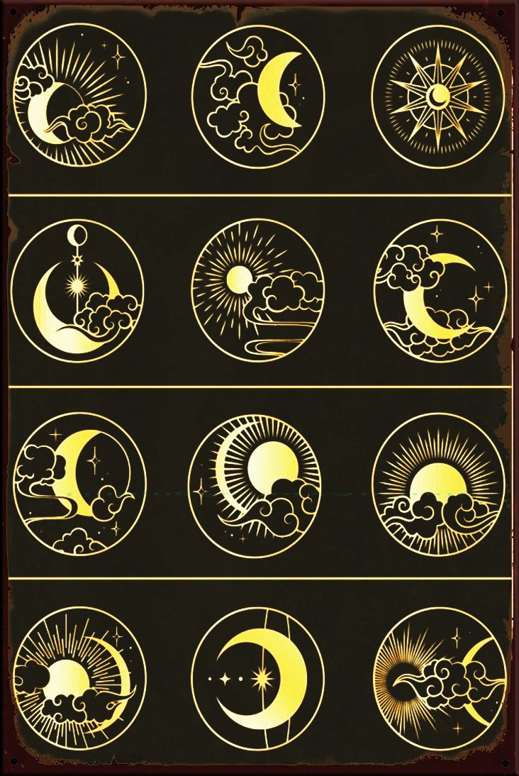SUN MOON & STARS Vintage Retro Rustic Wall Décor Plaques Bar Man Cave Metal Sign
