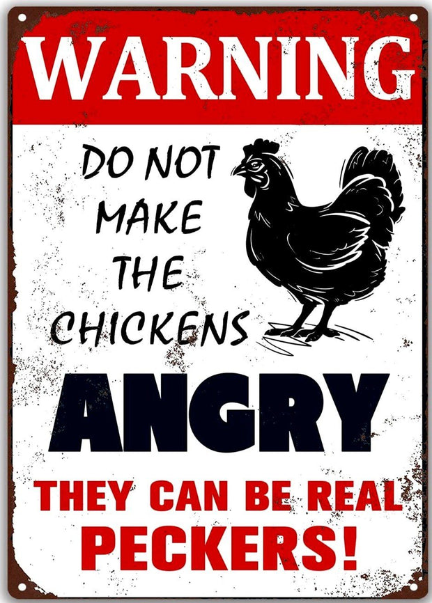 ANGRY CHICKEN ARE REAL PECKERS Retro/ Vintage Tin Metal Sign Man Cave, Wall Home Decor, Shed-Garage, and Bar