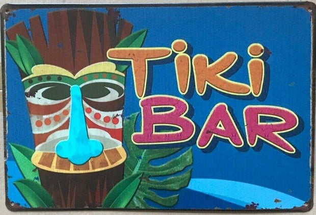TIKI BAR Rustic Look Vintage Tin Metal Sign Man Cave, Shed-Garage and Bar Sign