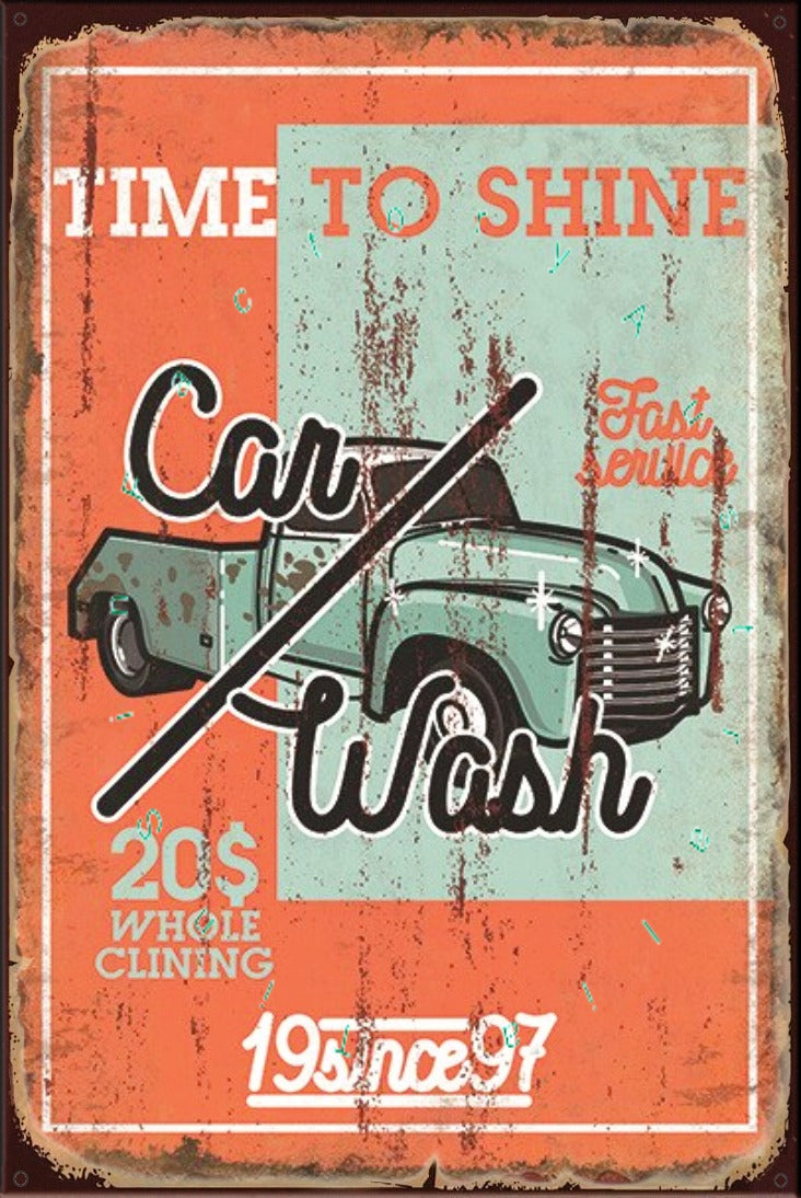 TIME TO SHINE Rustic Look Vintage Shed-Garage and Bar Man Cave Tin Metal Sign
