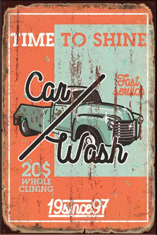 TIME TO SHINE Rustic Look Vintage Shed-Garage and Bar Man Cave Tin Metal Sign