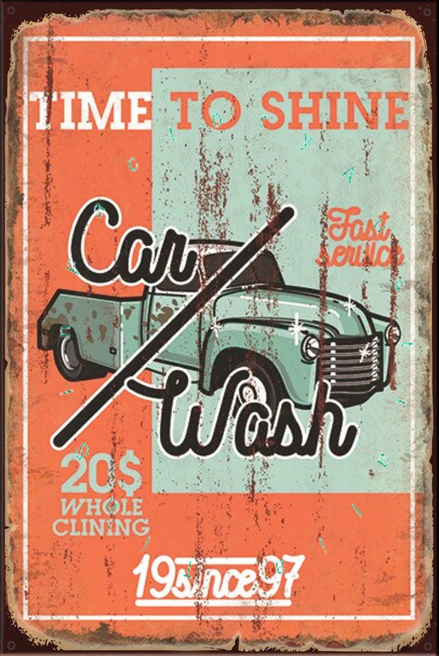 TIME TO SHINE Rustic Look Vintage Shed-Garage and Bar Man Cave Tin Metal Sign