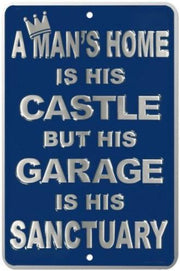 MAN'S HOME HIS SANCTUARY, HIS GARAGE HIS SANCTUARY Metal Sign | Free Postage