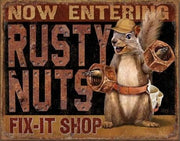 NOW ENTERING RUSTY NUTS FIX-IT UP Tin Metal Sign | Free Postage