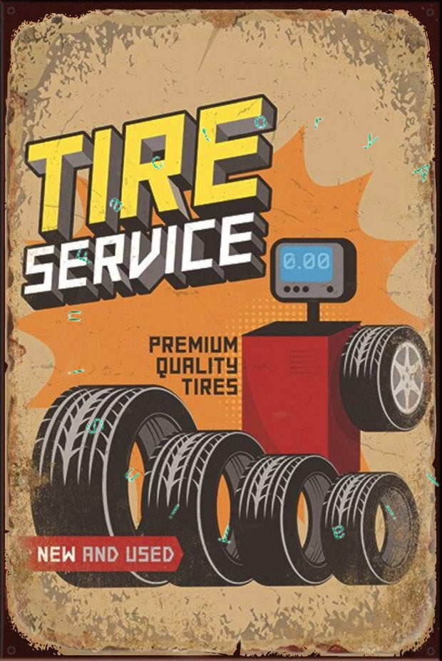 TIRE SERVICE Rustic Look Vintage Shed-Garage and Bar Man Cave Tin Metal Sign