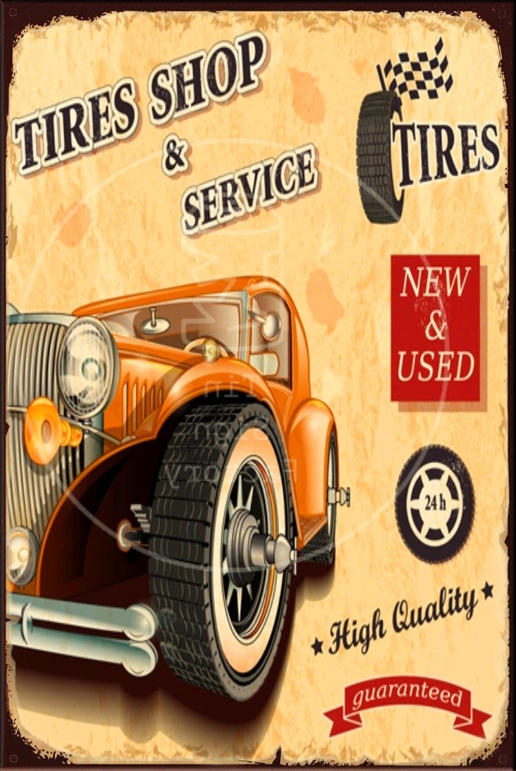 TIRES SHOP Rustic Look Vintage Shed-Garage and Bar Man Cave Tin Metal Sign