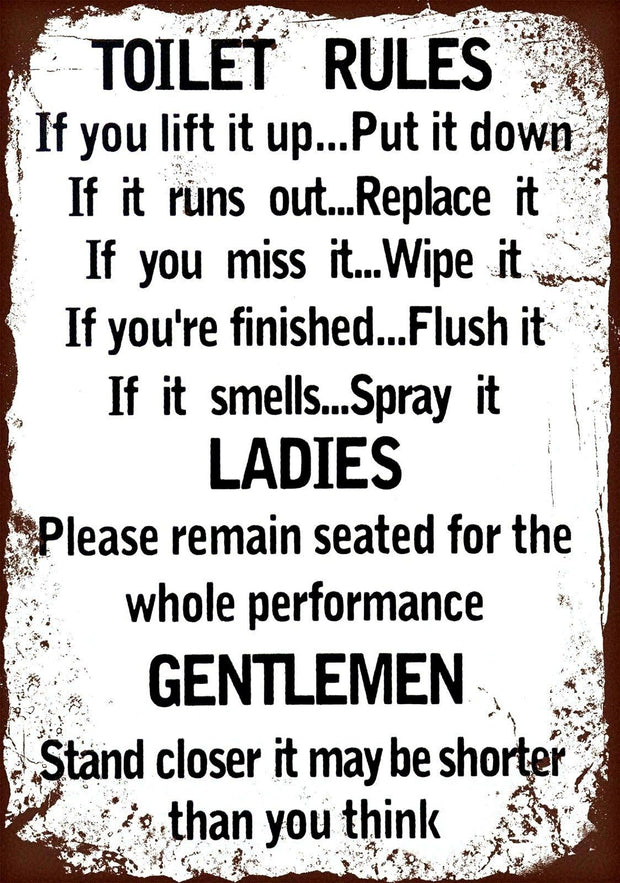 TOILET RULES Retro/Vintage Metal Plaque Sign Style Man Cave Garage