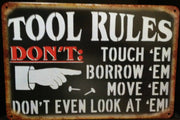 TOOL RULES Tin Metal Sign Rustic Look .. MAN CAVE . brand new. AU SELLER