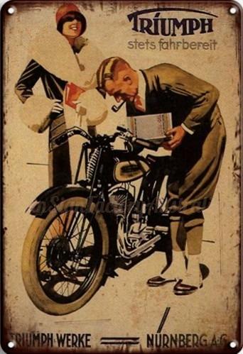 TRIUMPH STETS FAHRBEREIT Rustic Retro/Vintage Home Garage Wall Cafe Resto or Bar Tin Metal Sign