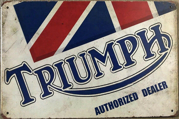 TRIUMPH Motorcycle Garage Rustic Look Vintage Tin Signs Man Cave, Shed and Bar