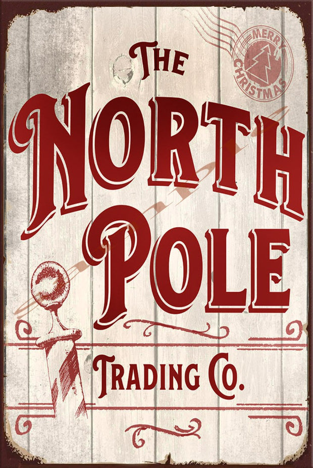 THE NORTH POLE Retro/ Vintage Wall Home Décor, Shed-Garage and Bar Tin Metal Sign