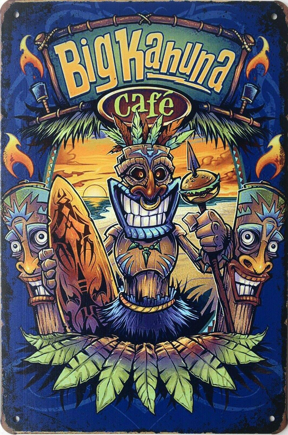 Tiki Bar Open Garage Rustic Look Vintage Tin Signs Man Cave, Shed and Bar Sign - Tin Sign Factory Australia