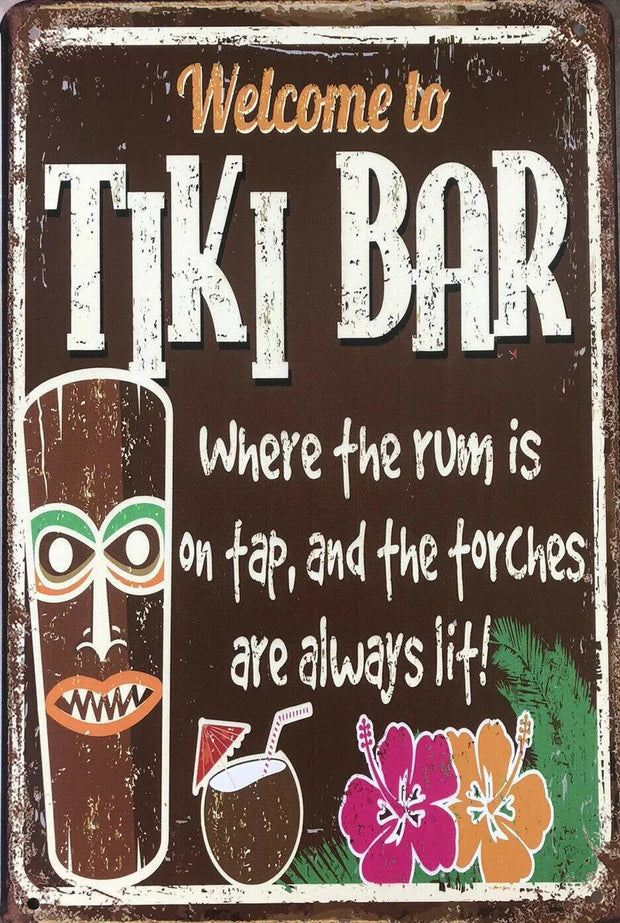 Tiki Bar Open Garage Rustic Look Vintage Tin Signs Man Cave, Shed and Bar Sign