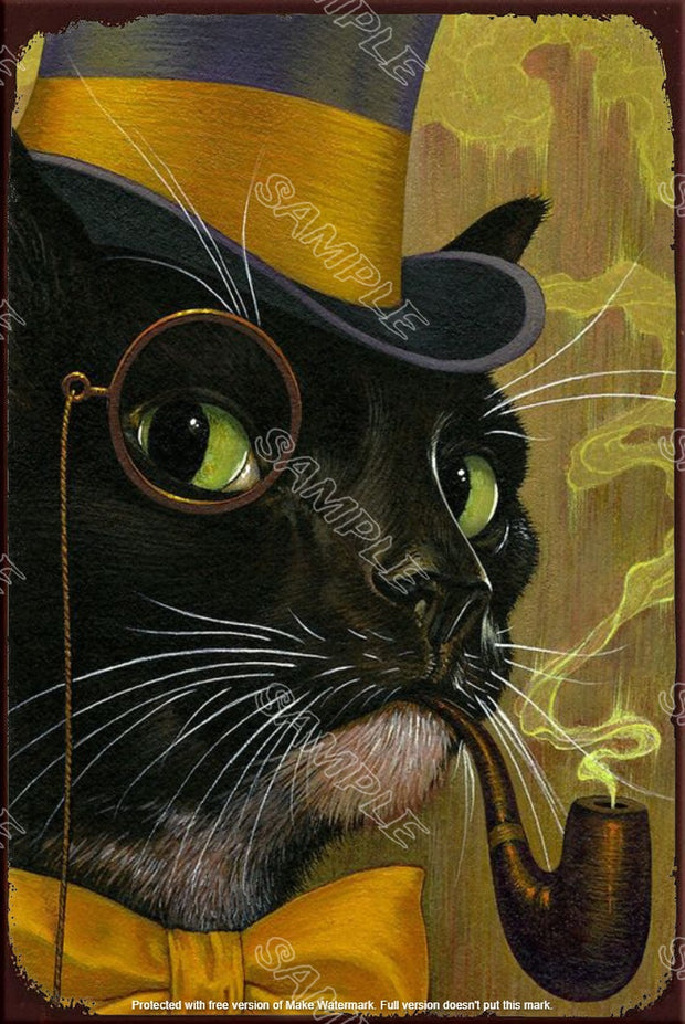 TOPHAT MONOCLE CAT Retro/ Vintage Tin Metal Sign Man Cave, Wall Home Décor, Shed-Garage, and Bar