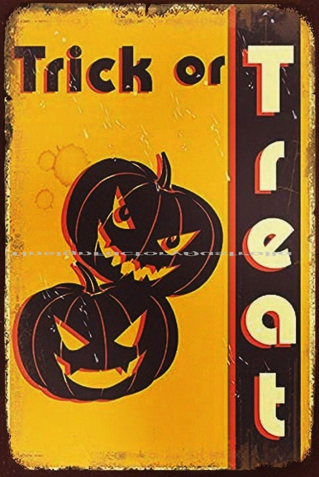 TRICK OR TREAT Halloween Funny Rustic Retro/Vintage Wall Café or Bar Tin Metal Sign