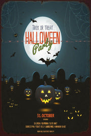 TRICK OR TREAT HALLOWEEN PARTY Halloween Funny Rustic Retro/Vintage Wall Café or Bar Tin Metal Sign
