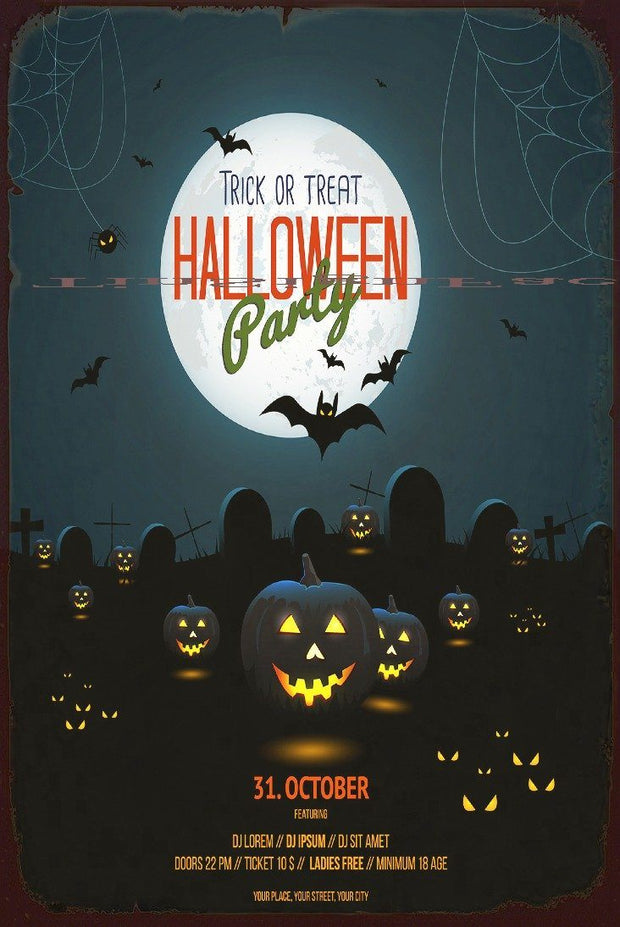 TRICK OR TREAT HALLOWEEN PARTY Halloween Funny Rustic Retro/Vintage Wall Café or Bar Tin Metal Sign