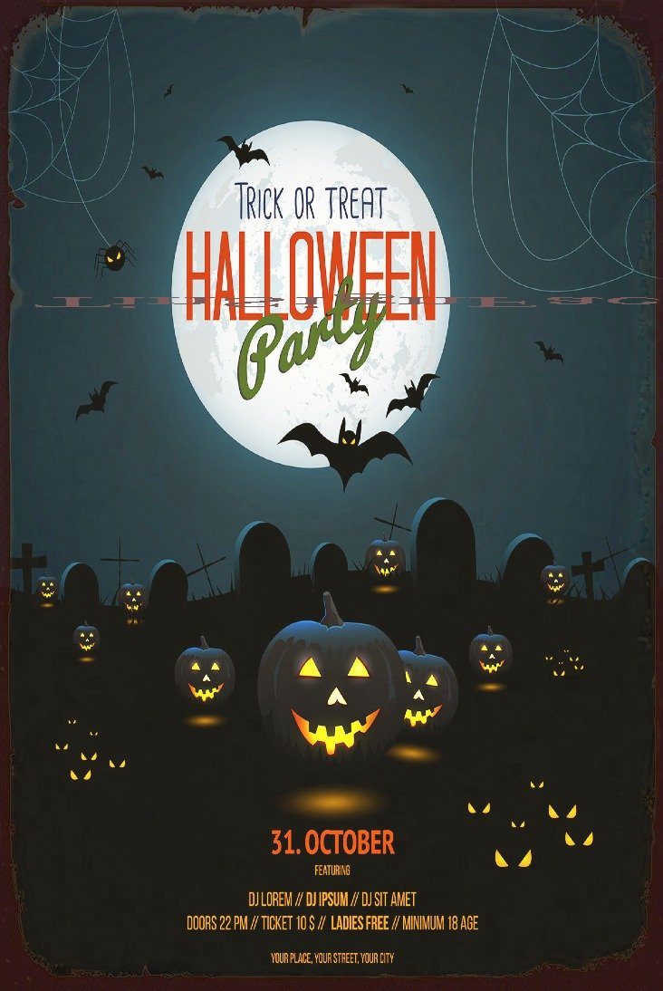 TRICK OR TREAT HALLOWEEN PARTY Halloween Funny Rustic Retro/Vintage Wall Café or Bar Tin Metal Sign