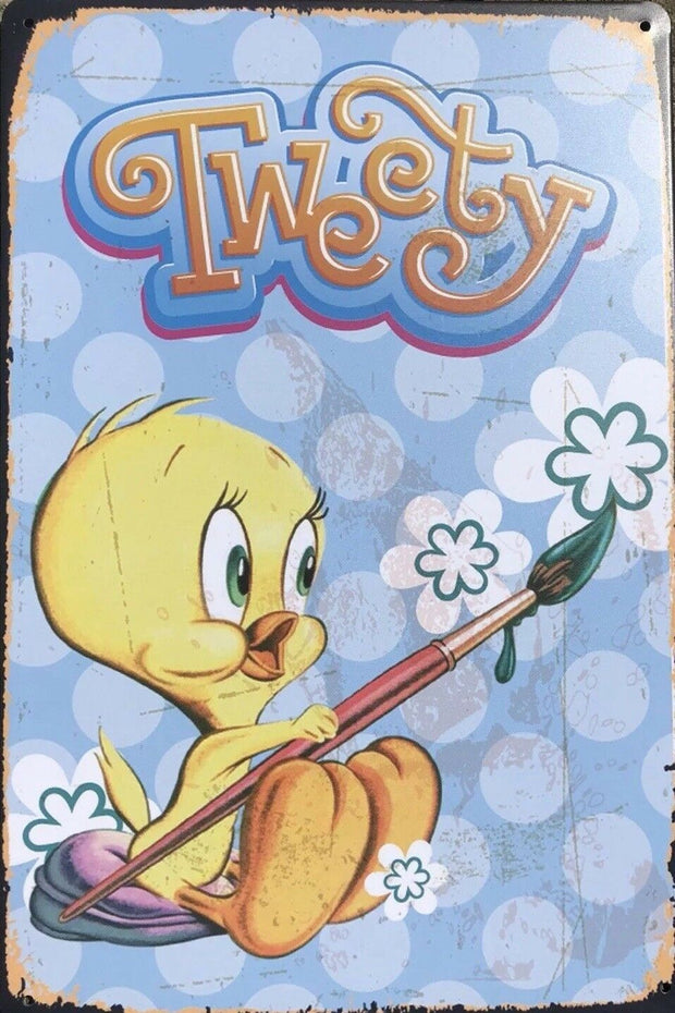 Tweety Bird Cartoon Garage Rustic Vintage Metal Tin Signs Man Cave, Shed Bar