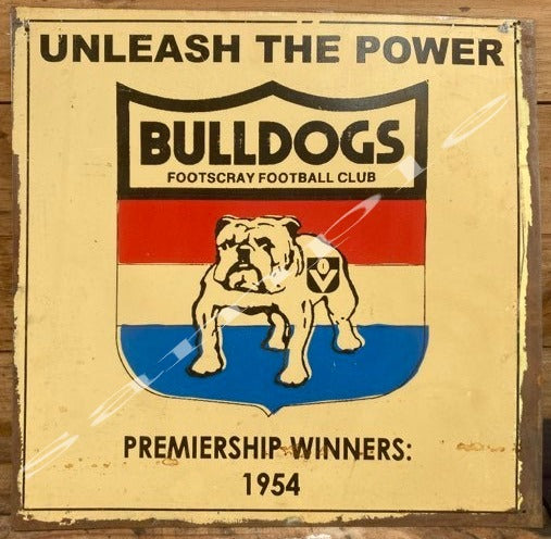 UNLEASH THE POWER Bulldogs Footscray Football Club Metal Sign 40x 40 cm