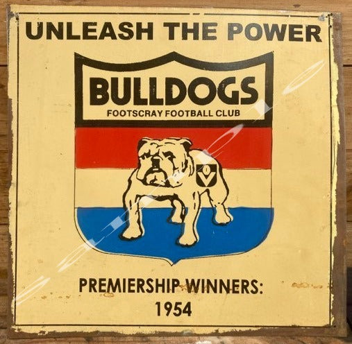 UNLEASH THE POWER Bulldogs Footscray Football Club Metal Sign 40x 40 cm