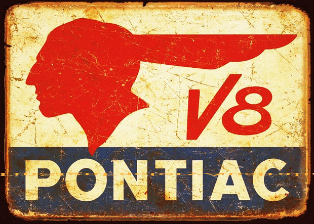 VINTAGE PONTIAC V8 Retro Rustic Look Garage Room Wall Décor Tin Metal Sign Man