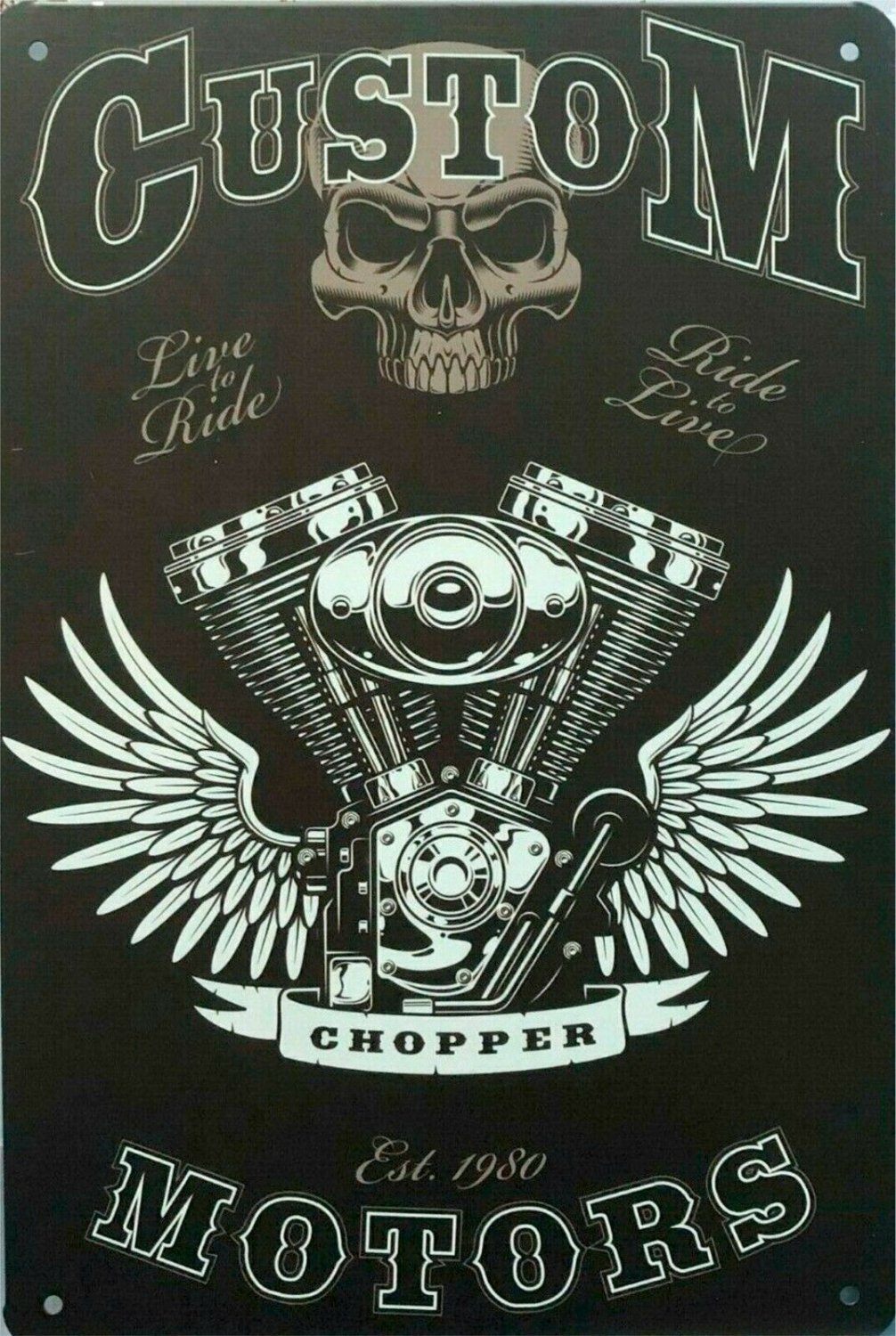 V twin Custom motors chopper motorcycles tin metal sign MAN CAVE - Tin Sign Factory Australia