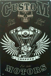 V twin Custom motors chopper motorcycles tin metal sign MAN CAVE