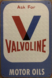 Valvoline Motor Oil Garage Rustic Vintage Metal Tin Sign Man Cave, Shed and Bar