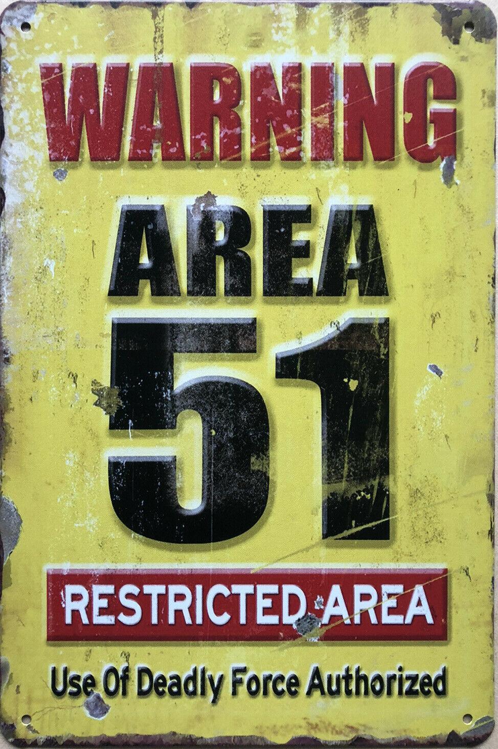 WARNING AREA 51 Garage Rustic Vintage Metal Tin Sign Man Cave,Garage,Shed Bar - Tin Sign Factory Australia