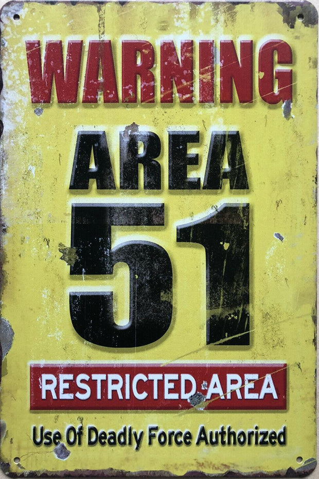 WARNING AREA 51 Garage Rustic Vintage Metal Tin Sign Man Cave,Garage,Shed Bar