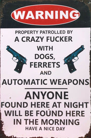 WARNING Garage Rustic Look Vintage Metal Tin Signs Man Cave, Shed and Bar Sign