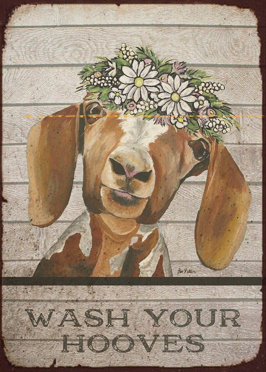WASH YOUR HOOVES Retro Rustic Look Vintage Tin Metal Sign Man Cave, Shed-Garage, and Bar