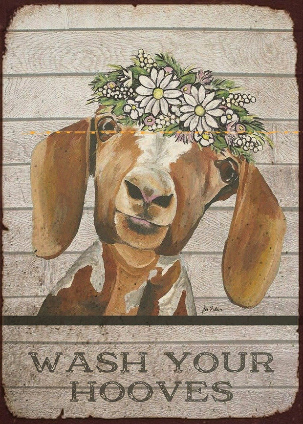WASH YOUR HOOVES Retro Rustic Look Vintage Tin Metal Sign Man Cave, Shed-Garage, and Bar
