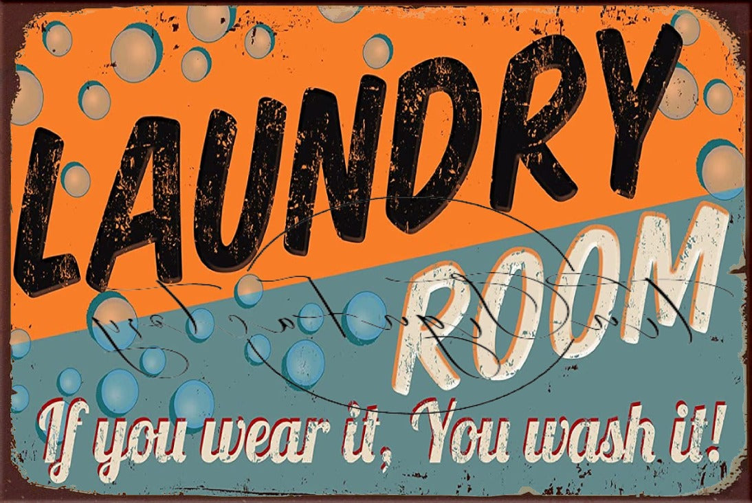 WEAR IT, WASH IT Retro/ Vintage Tin Metal Sign, Wall Art Home Décor, Shed-Garage, and Bar